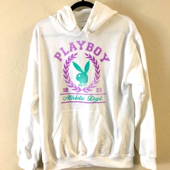 PLAYBOY Hoodie Sweatshirt Medium White - Picture 1 of 6